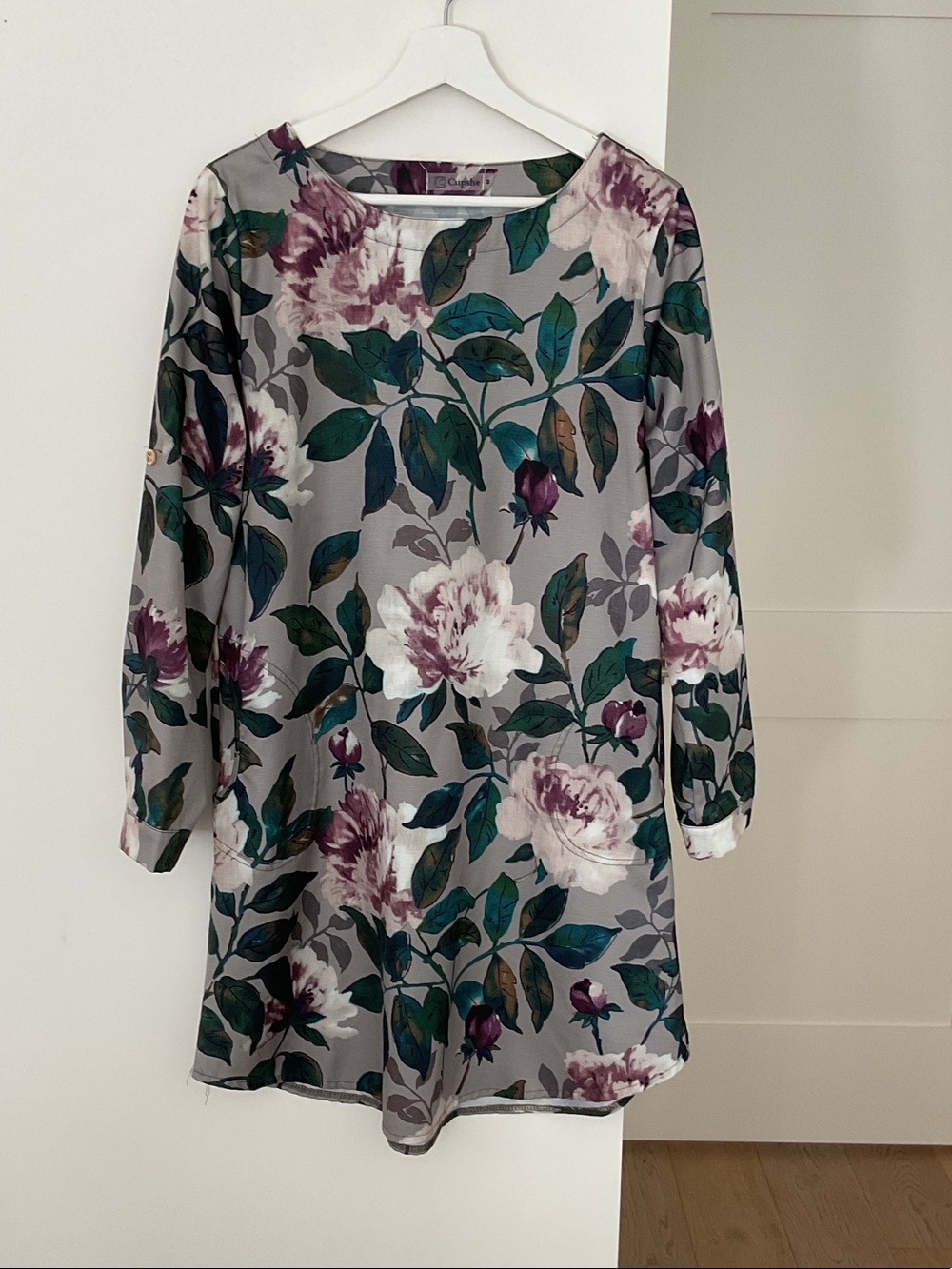 Cupshe Floral Long Sleeve Shift Dress - Gray, Green & Purple